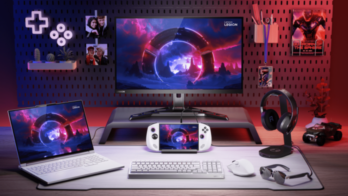 Lenovo Legion Go S in Glacier White, with accessories